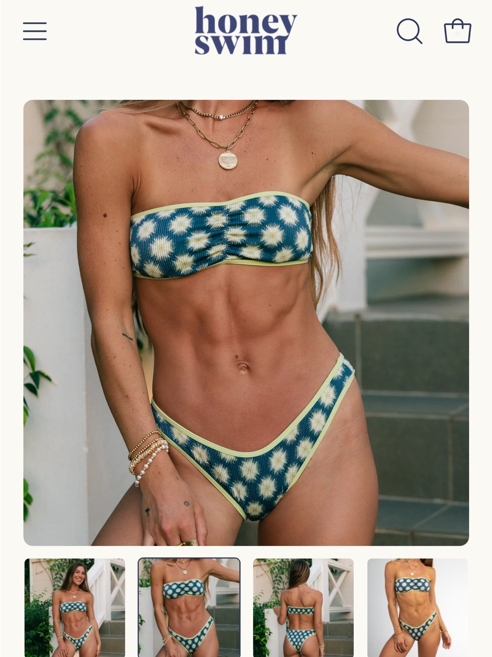 Honey Swim Pebble Ribbed Cinched Bandeau Bikini Set - Picture 8 of 12